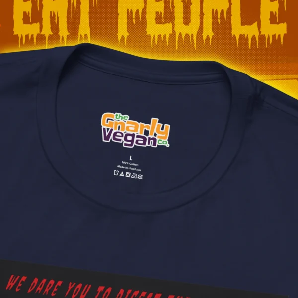 Save Animals Eat People T-Shirt Navy Neck Tag