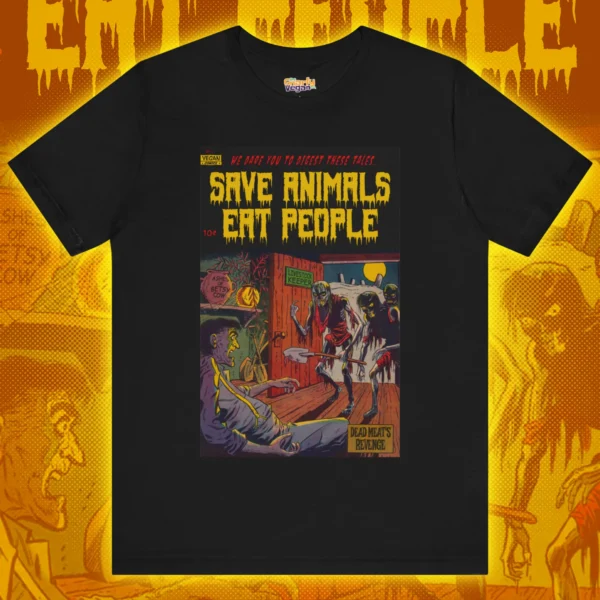 Save Animals Eat People Vegan T-Shirt Black Front View