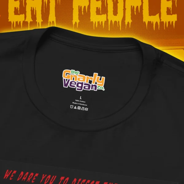 Save Animals, Eat People Vegan T-Shirt Black Neck Tag