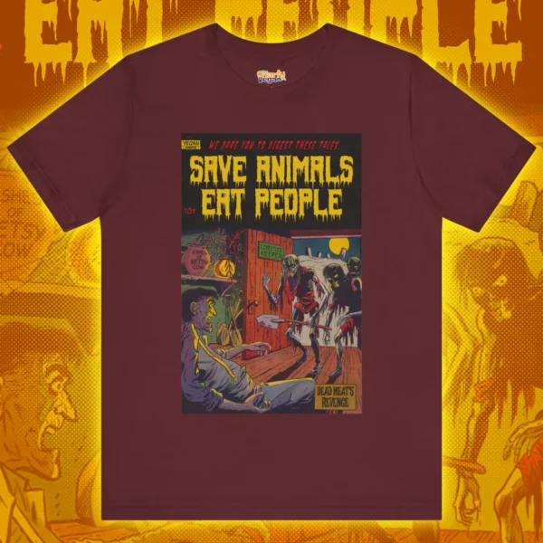 Save Animals Eat People T-Shirt Maroon Front