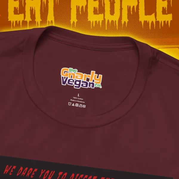 Save Animals Eat People T-Shirt Maroon Neck Tag