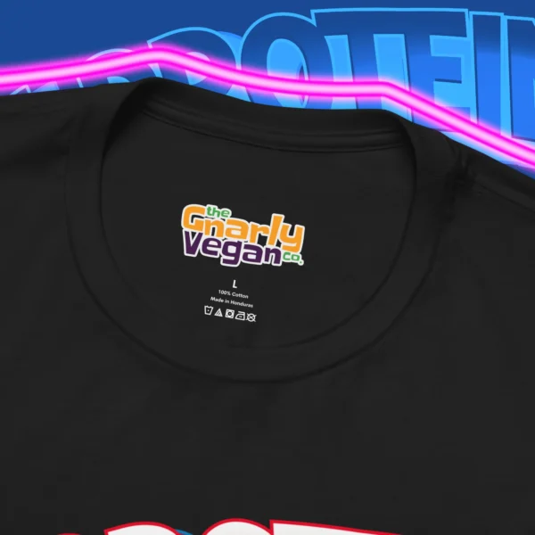Big Protein In Little Tofu T-Shirt Black Neck Tag