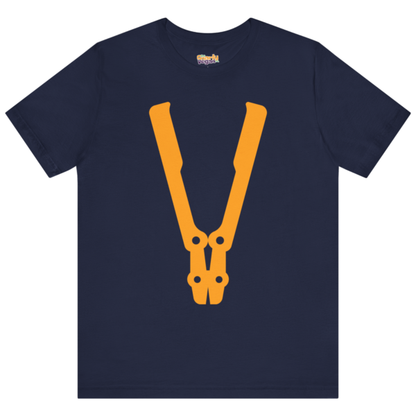Bolt Cutter Icon T-Shirt Navy with V-shaped vegan symbol