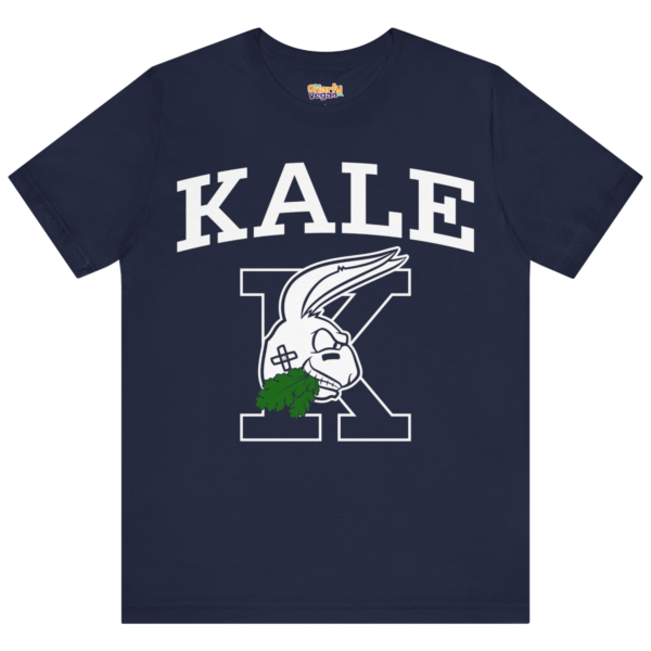 Navy Kale University mascot vegan t-shirt